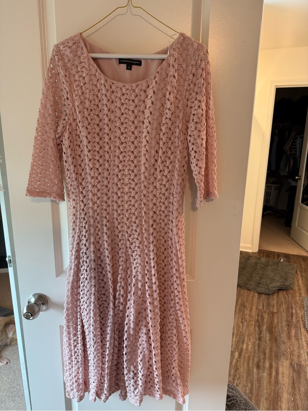 Christopher & Banks Blush Pink Crochet Midi Dress